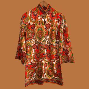 Vintage 1960s Bright Psychedelic Paisley Print Mini Dress